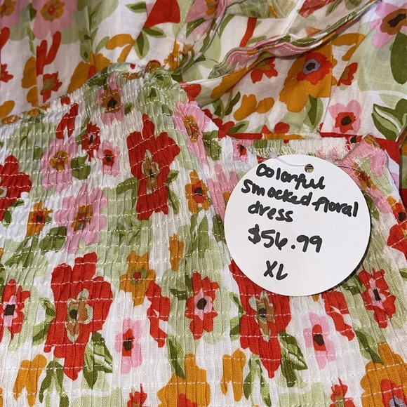 Colorful Floral Smocked Dress XL - Picture 5 of 5